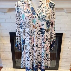 #197 NWT Pink Coconut Boutique Floral 3/4 Sleeve Tunic Size Large